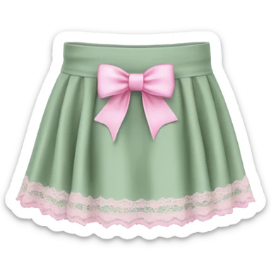 Sage green a-line mini skirt with pink lace and bows, isolated sticker