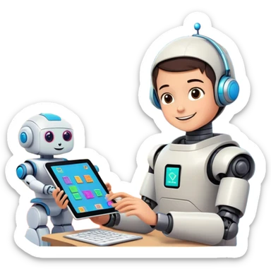 "Design a set of fun, colorful, and engaging emojis for an Iranian edtech company that teaches coding to children and teenagers. The emojis should reflect a playful tech theme while incorporating elements of Iranian culture (e.g., subtle Persian motifs, friendly characters, or local flair). Include concepts like:

Kids coding on computers/tablets
Robots, bugs (coding errors), and AI characters with cute expressions
Persian script snippets (e.g., «سلام» or «کد») in a techy style
Iranian landmarks (like Azadi Tower) as pixel art or simplified icons
Programming concepts (loops, variables, algorithms) as friendly characters
Celebratory emojis for debugging success (e.g., a happy robot high-fiving a kid)
Style: Modern, rounded, and cartoonish with a vibrant palette (avoiding gender stereotypes). Ensure cultural sensitivity and appeal to ages 6–16." sticker