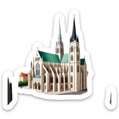 Cinematic Realistic Zagreb Cathedral Landmark Emoji, depicted with Gothic architecture rendered with lifelike detail and majestic, soft lighting. sticker