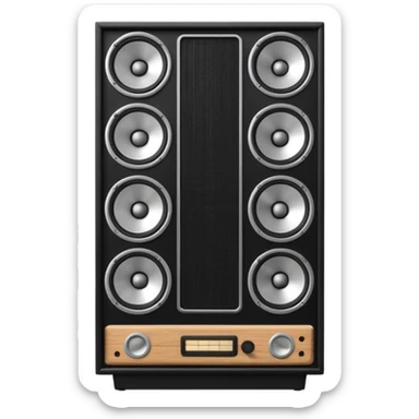 3D render of Speaker Stack, vintage 1980s audio equipment aesthetic, tactile analog buttons, matte black cabinet with a large white cone center, mixed wood grain and brushed aluminum textures, Apple emoji style, isolated on white background --v 6.0 sticker
