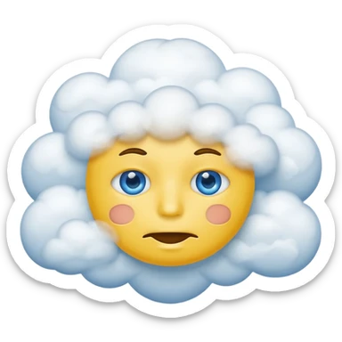 Yellow circle face covered in clouds cover a mouth add clouds on face sticker