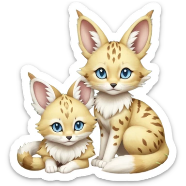 Albino-white, blue-eyed soft natural realistic romantic vintage antique divine beautiful elegant pretty precious cute young youthful  Fakémon-Pokémon-feline-Zeraora-Jolteon-serval-caracal-chinchilla-Minccino-Cinccino-Meowstic-rodent-hybrid-creature (full body) sticker