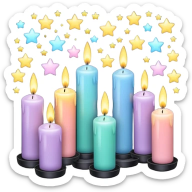 Aesthetic scenic romantic pastels beautiful gorgeous holy divine spiritual pretty elegant sparkly shiny scene of Candles, bow ties, sparkles, stars, scenic aesthetic scenery sticker