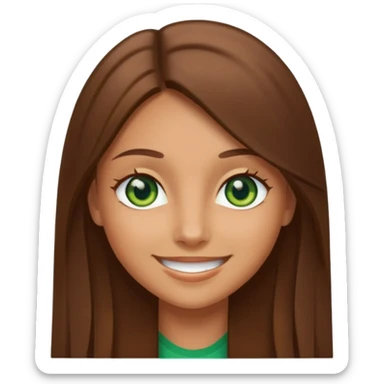 Tan girl emoji with straight long brown hair and green eyes sticker