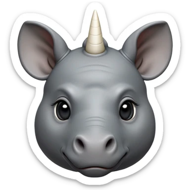 cinematic-noble-baby-rhinoceros-portrait-emoji,slate-grey-hide--poised-and-regal,-with-a-massive,-powerful-build-and-a-thick, white horn -deep-set-soulful-piercing-eyes,-simplified-yet-sharp-and-sophisticated-features,-highly-detailed,-large-black-eyes sticker