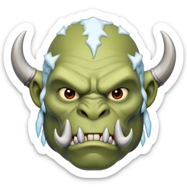 Fantasy orc emoji portrait, tusks lightly covered with ice and snow, winter predator look, strong silhouette, clean minimal emoji design, male/female variant
 sticker