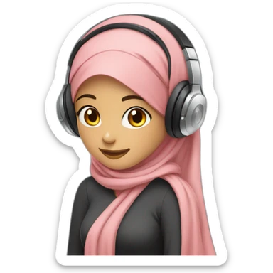 hijab girl holding the headphones on her head and listening to music and smile happy sticker
