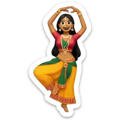indian women in traditional clothe dancing waist-deep. one hand above your head, the other below, forming a circle sticker