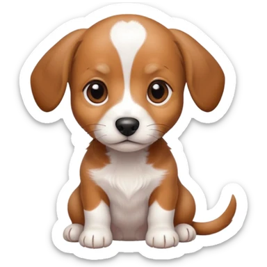 Dachshund beagle chihuahua mix puppy that’s mostly white with brown and dark brown patches and a birth mark on his nose sticker