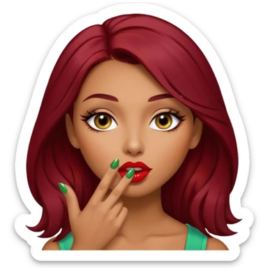 dark red hair woman with make up and olive skin sending a kiss sticker