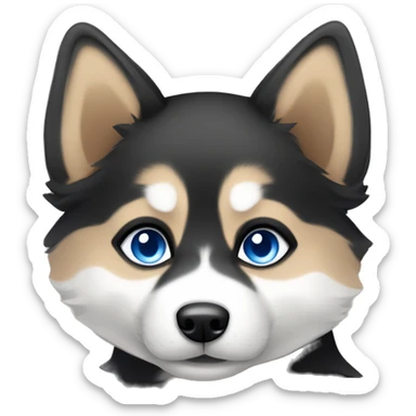 Black, white and tan pomsky with blue eyes.  sticker