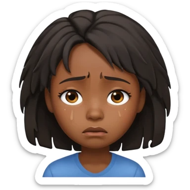 sad crying black girl with straight messy hair, iOS memoji style, single tear, subtle sadness sticker