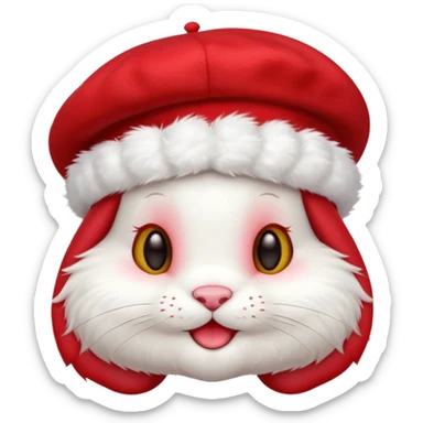 Cute bunny smiley face in full height, in a stylish red beret. sticker