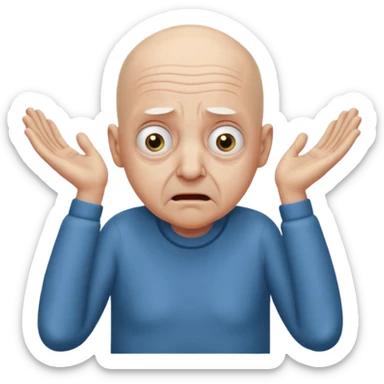 A bald person who’s very old is staring, he’s inside a toilet and his head is upright and looking at the camera with very wide eyes and his hands are putting pressure on his head, very scared expression and he’s shaking his butt sticker