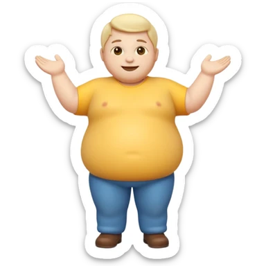 A 3D emoji in iOS emoji aesthetic style of a chubby full-body person standing upright, with round belly, soft features, and a cheerful smile. Glossy texture, bright lighting, minimal white background, friendly and expressive design. sticker