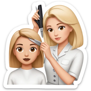 beauty salon instructor teaching a student how to cut hair sticker