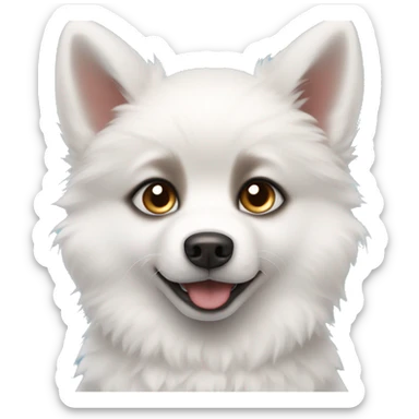 white pomsky puppy with brown fears and dark brown fur around blue eyes sticker