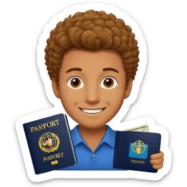 man with coily chairs passport size sticker