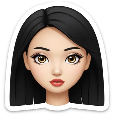 Vietnamese asian beauty, dark eyes , pretty bratz baddie, black eyeliner, black hair sticker