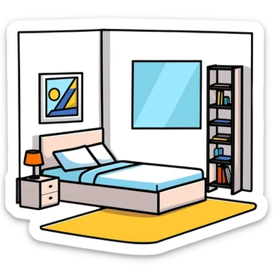 large bedroom with beautiful decorations, string lights, canopy bed, decorative elements sticker