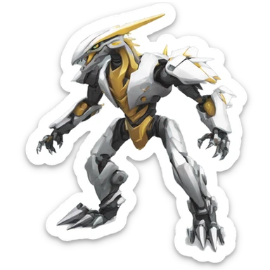 a futuristic mechanical spiky Medabot-raptor-dragon full body sticker