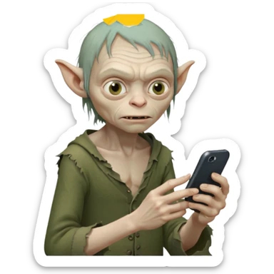 gollum typing a cellphone in a WhatsApp sticker