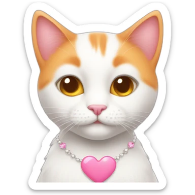 white orange cat cute with a pink heart necklace sticker