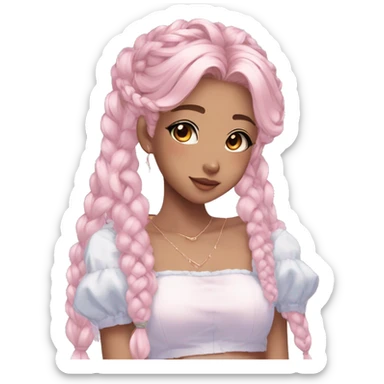 Gorgeous pastel anime girl with blushing face and hair garnitures and braided hair aesthetic trending style sticker