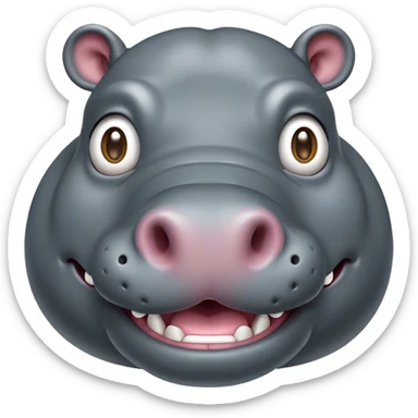 Cinematic Comical Hippo Portrait Emoji, Head tilted dramatically with an exaggeratedly amused expression, featuring a striking, glossy slate-gray hide with bold textured wrinkles, wide, expressive eyes filled with playful disbelief, Simplified yet hilariously expressive features, highly detailed, glowing with a slightly sassy glow, high shine, dramatic yet playful, stylized with an air of cheeky river mischief, bright and endearing, soft glowing outline, capturing the essence of a spirited and over-the-top hippo, so meme-worthy it feels like it could splash its way into internet fame instantly! sticker
