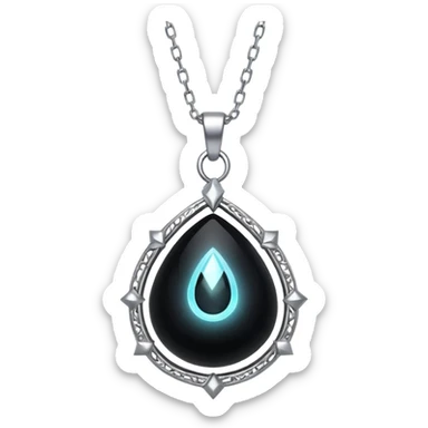 magical onyx pendant glowing with silver light, surrounded by tiny cosmic sparks, chain suspended invisibly sticker