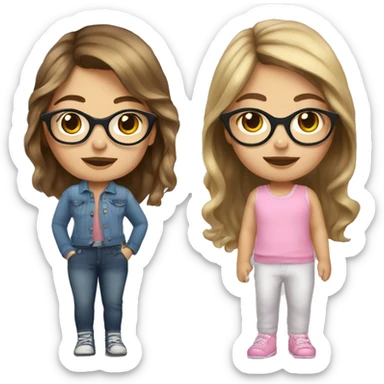 girl with brown hair and blonde highlights and cat eye glasses with baby girl brown hair sticker