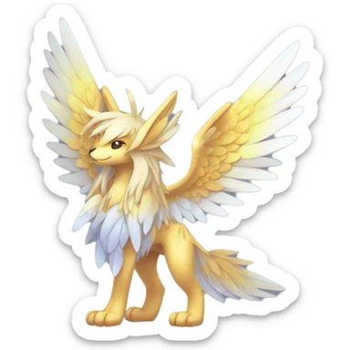 Anthro Sona Cool Edgy Cute Legendary Colorful Shy Winged Shiny Fakemon-Fantasy-Creature With Long Hair-Mane Full Body Detailed High Quality sticker