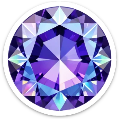 Precision round cut tanzanite with lavender-blue color flash and holographic rainbow effect sticker