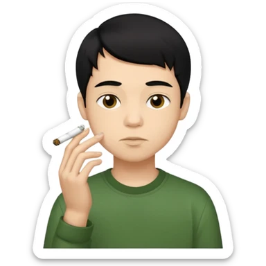 young boy with black long hair smoking weed sticker