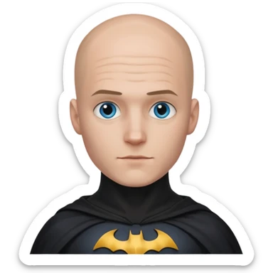 I Want a 25 years old man with glasses and blue eyes with no hair in a batman costume sticker