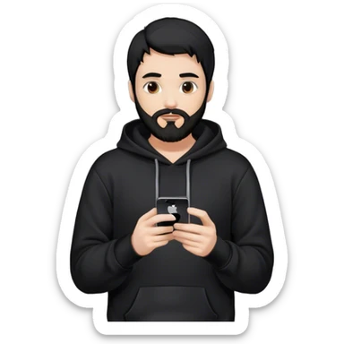 hackeur blanc cheveux noir barbe et capuche noir avec iphone sticker