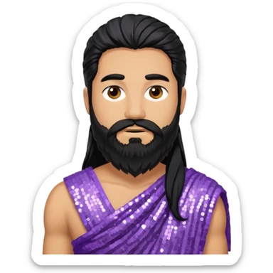 Jupiter from Roman Deities with long black hair and beard, lilac sequin toga sticker