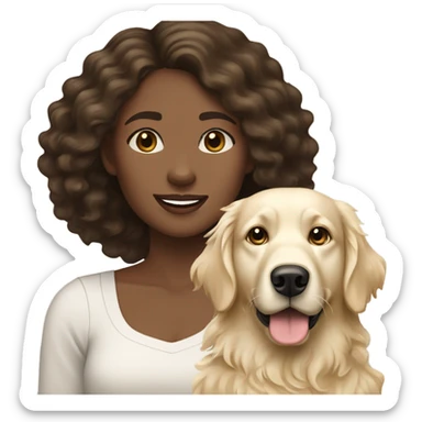 Wavey dark brown haired woman and her English cream golden retriever curly haired dog sticker