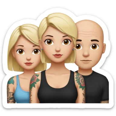 throuple blonde female brunette female with tattoed bald male sticker