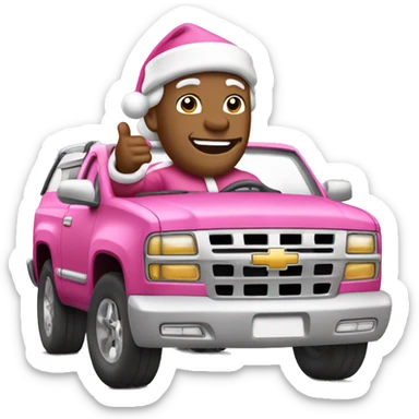 Medium skin tone Santa Claus dressed in white driving a pink Tahoe sticker