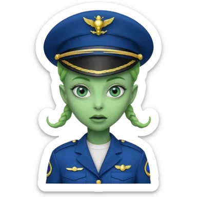 Female alien navy soldier, crazy face. sticker
