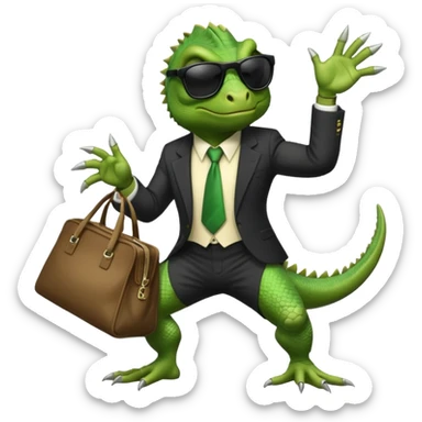 capitalist iguana banker godfather with black sunglasses breakdance with bag sticker