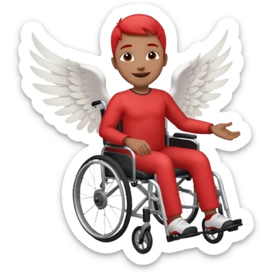 "Emoji representing mobility, speed, and overcoming obstacles, featuring a person in a red wheelchair with wings" sticker