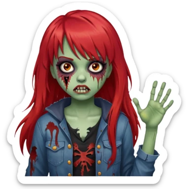 Uma menina de franja cheia, cabelos vermelho grande zumbi sticker