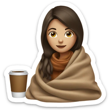 Brunette girl autumn with blanket and coffee sticker