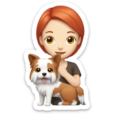 red hair girl with Japanese spitzs dog sticker