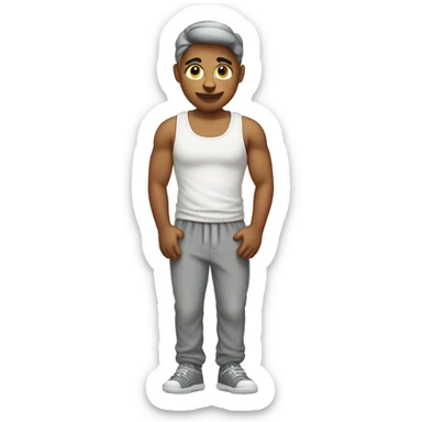 cat wearing a wife beater with grey sweat pants sticker