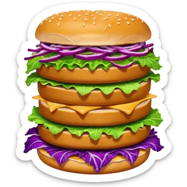 Spicy stacked chicken sandwich — two thick golden toast slices, a crispy breaded chicken fillet, green lettuce, and purple cabbage slaw, with glossy dark sauce dripping down the sides. sticker