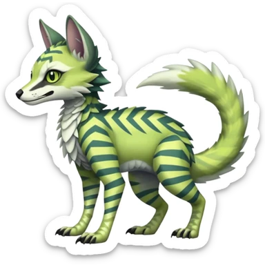  cool handsome gorgeous realistic zig-zag-patterned striking pastel-lime-green-white-gradiented with dark undertones, white underside, thunderous stormy edgy badass realistic Vernid-Sergal-Genet-Trico-species by LiLaiRa, full body sticker