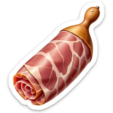 Jamón Serrano Cinematic Realistic Jamón Serrano Dish Emoji, depicted as a prominent leg of cured ham with visible marbling, rendered with rich textures and dynamic, appetizing lighting. sticker